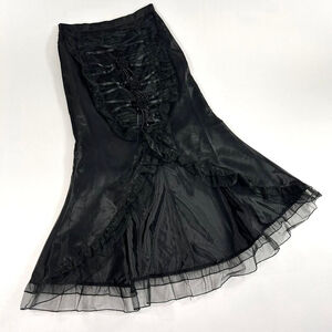 y2k euro goth black skirt with rosette details